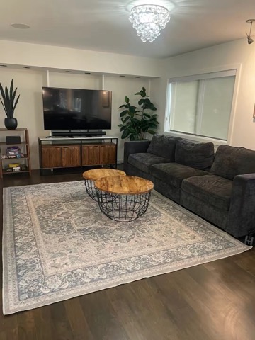 Living room — carpet vacuumed, tables wiped spotless.